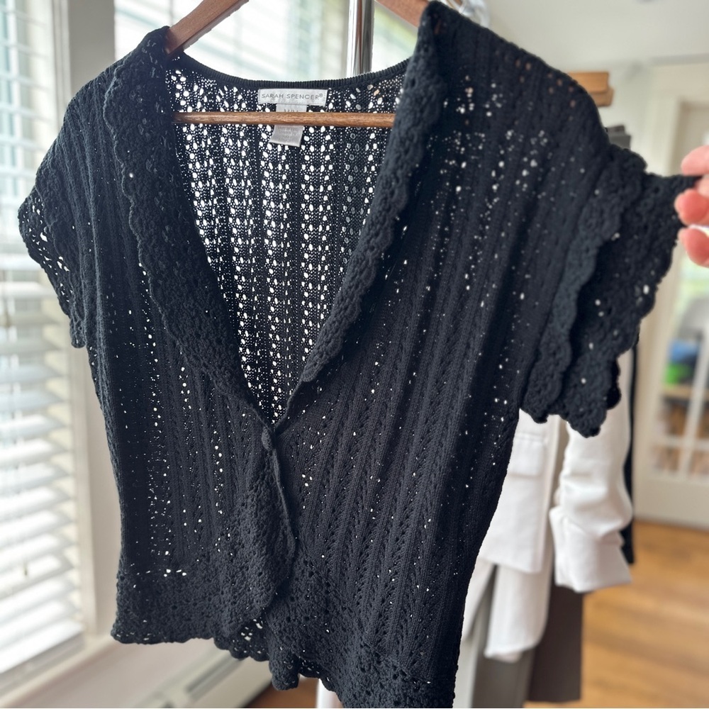 Sarah Spencer Black Crocheted Short-Sleeve Cardigan